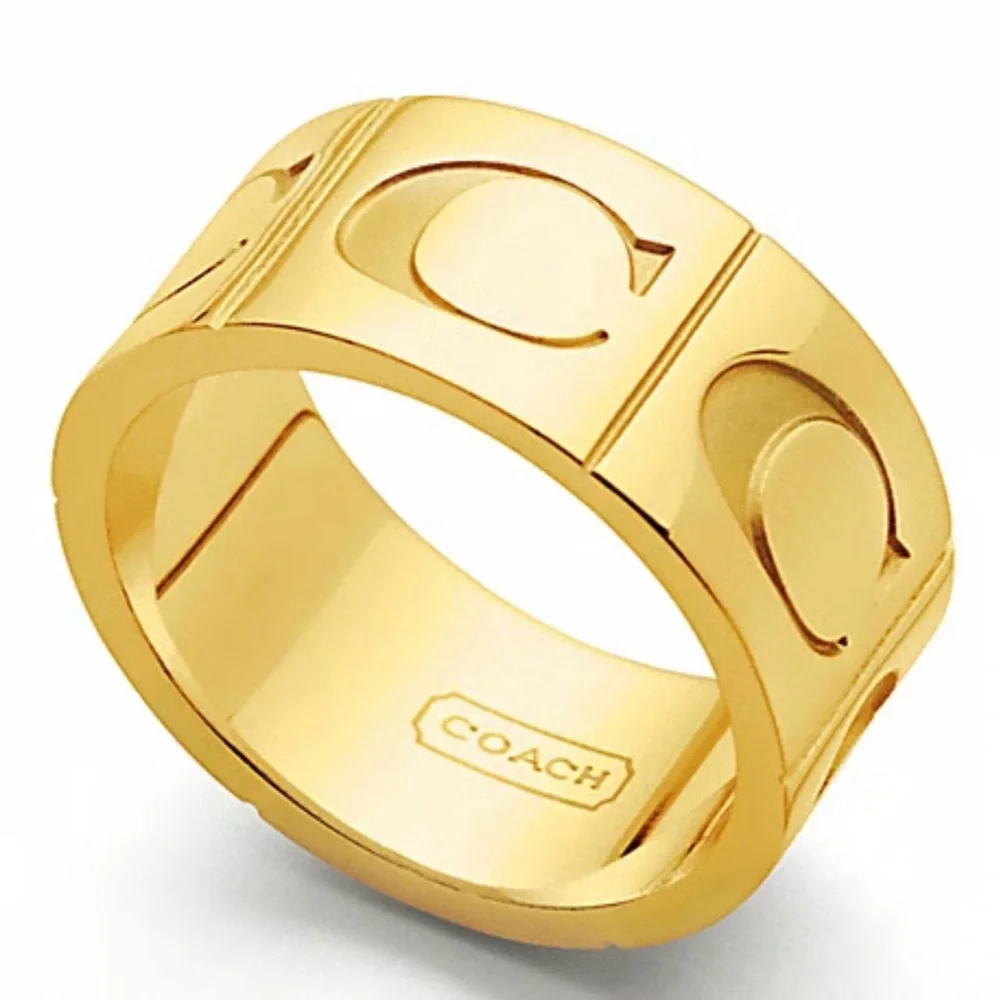 Coach Gold Plated Signature C Logo Wide Band Ring - Picture 2 of 9
